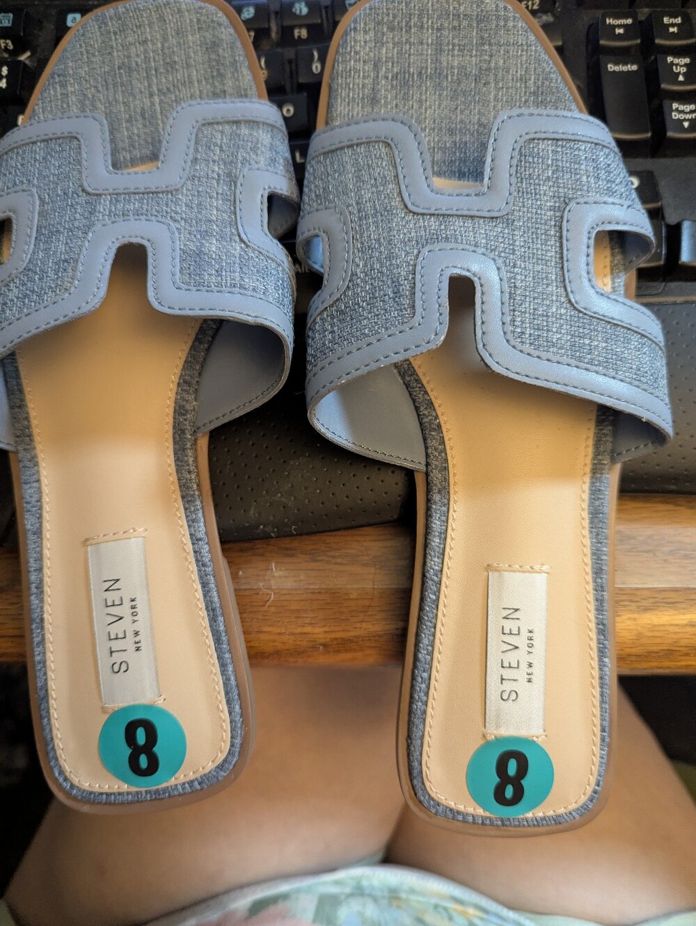 NWOT Steven New York Blue Linen Look Slip On Flat Sandals Sz 8